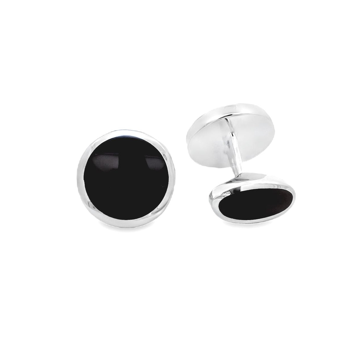 Silver Round Onyx Cufflinks