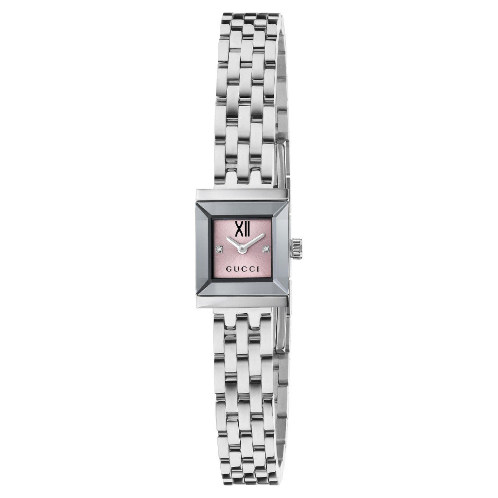 GUCCI G-Frame 14x18mm Pink & Diamond Dial Ladies Watch YA128539