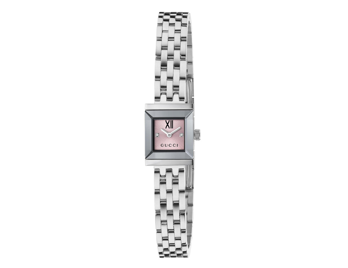 GUCCI G-Frame 14x18mm Pink & Diamond Dial Ladies Watch YA128539