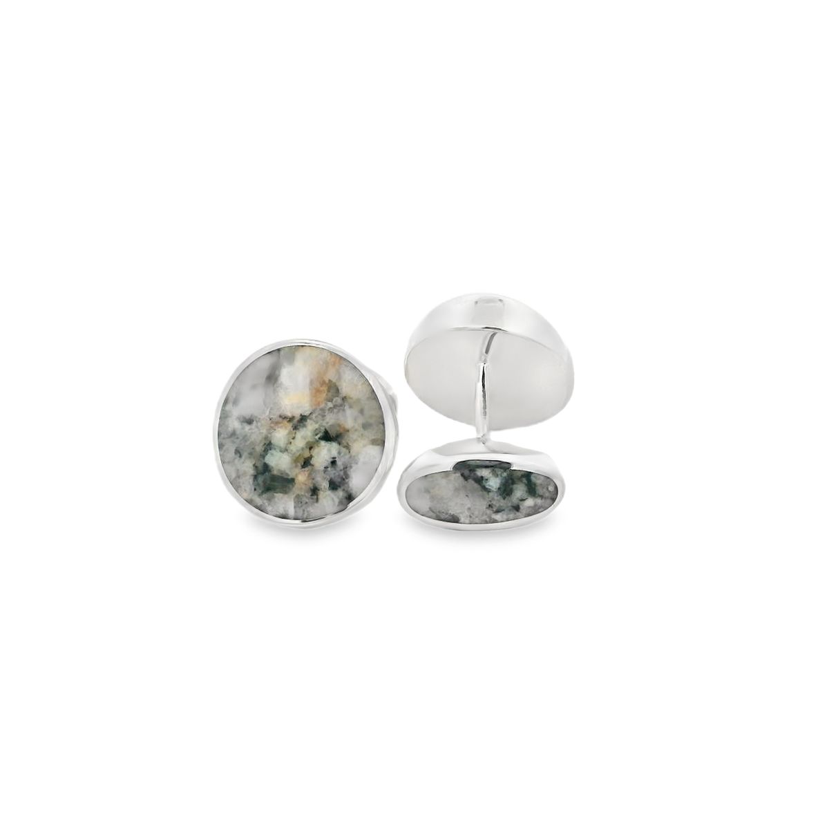 Silver Kemnay Granite Round Cufflinks