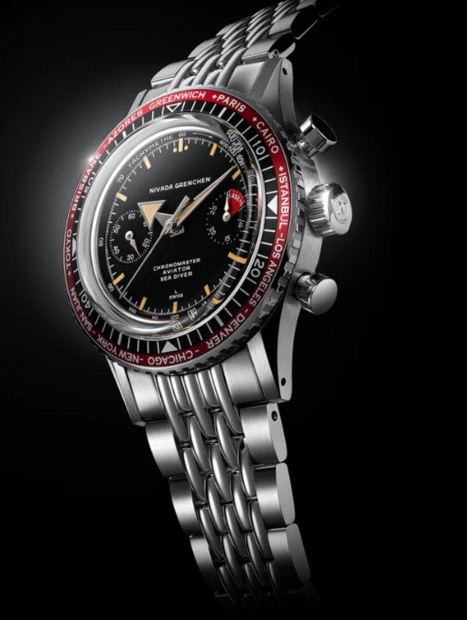 Nivada Grenchen Chronomaster 38mm Broad Arrow Interchangeable Bezel Watch 86056M04LO