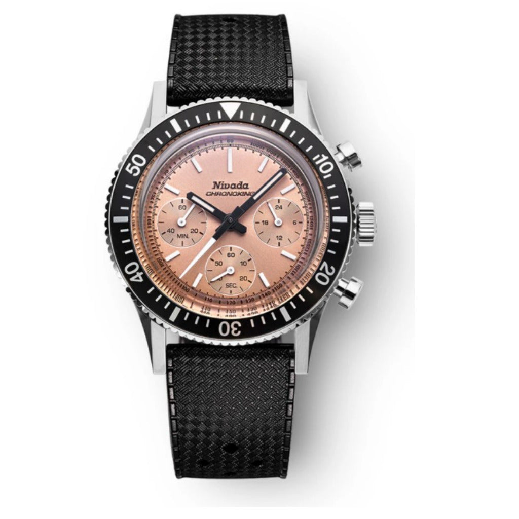 Nivada Grenchen Chronoking Mecaquartz Salmon 38mm Limited Edition Watch 87043Q01