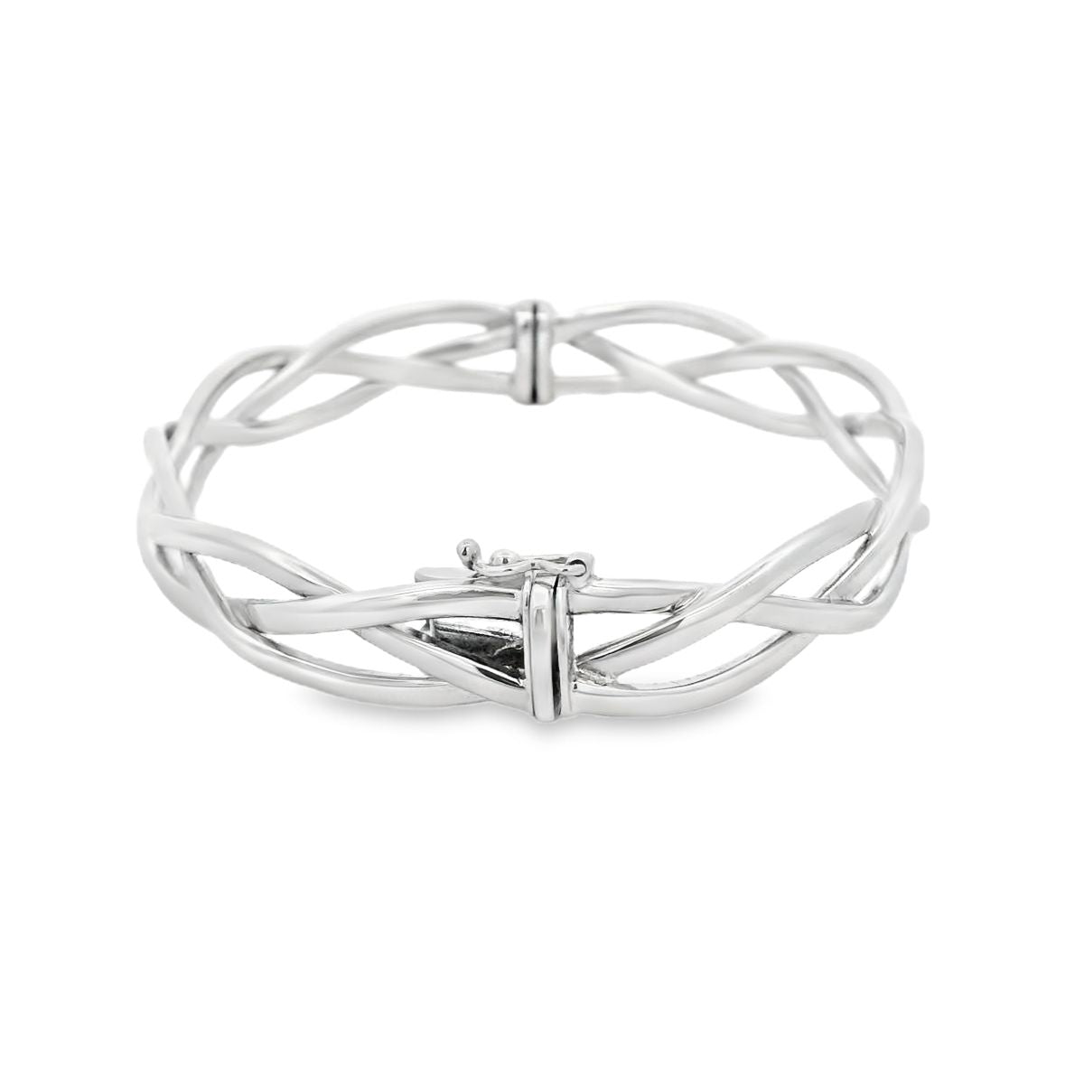9ct White Gold Intertwined Wave Bangle