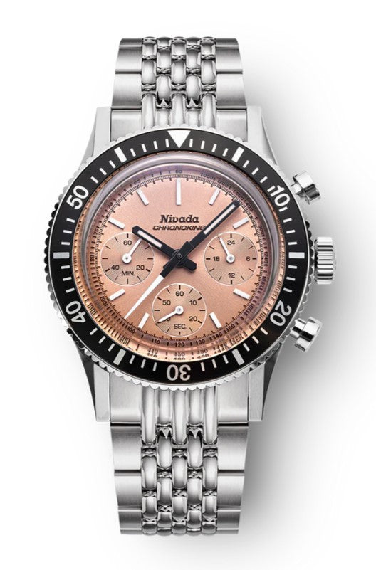 Nivada Grenchen Chronoking Mecaquartz Salmon 38mm Limited Edition Watch 87043Q04