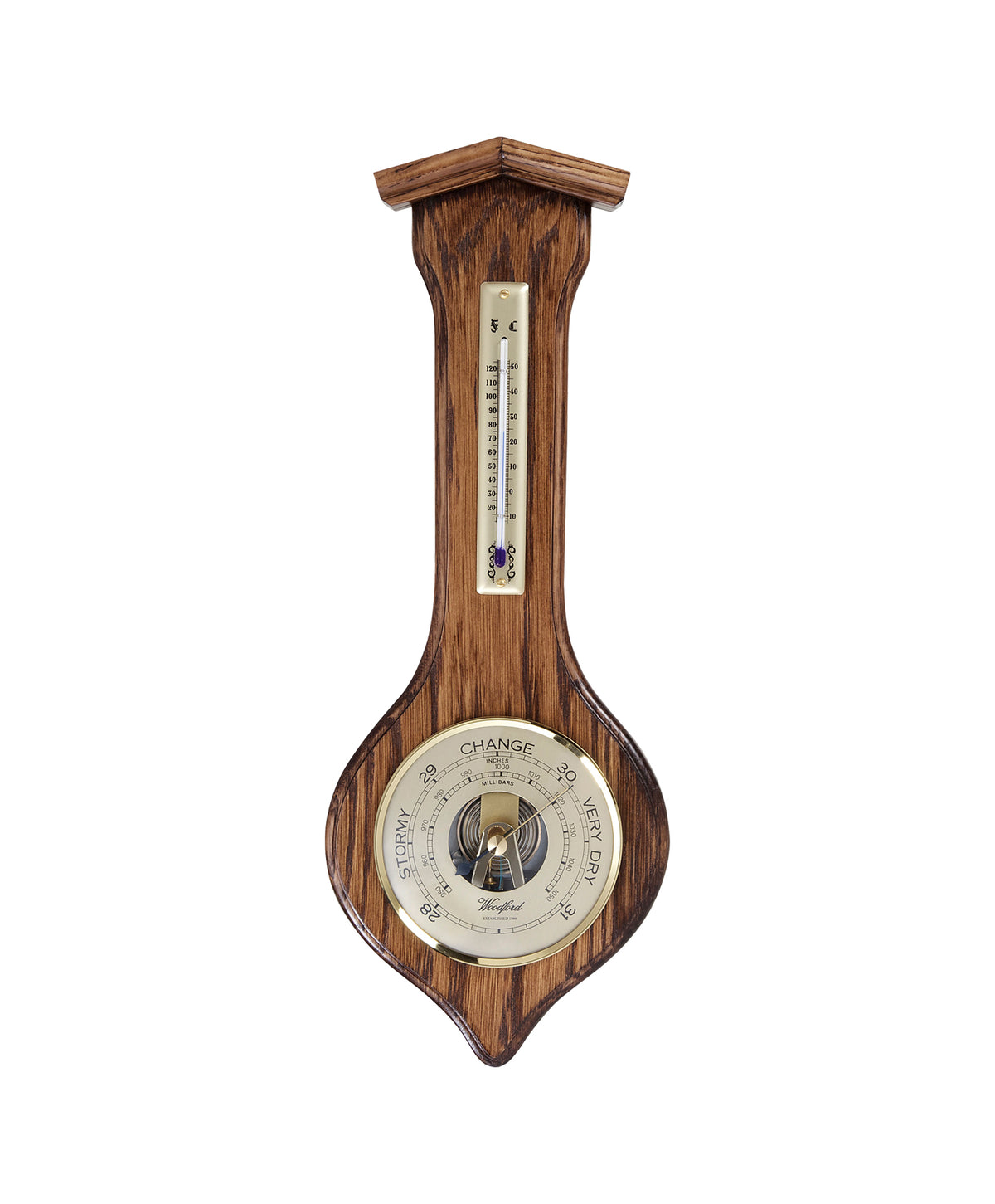Woodford Solid Oak Barometer and Thermometer