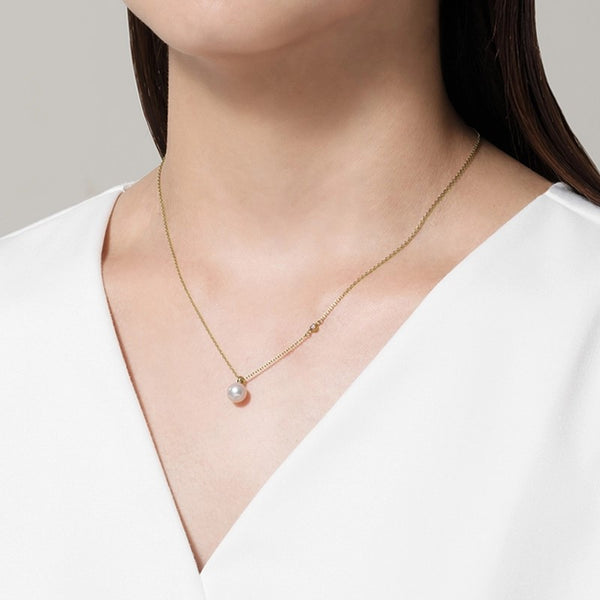 Mikimoto Akoya Pearl and Diamond 18ct Yellow Gold Necklace