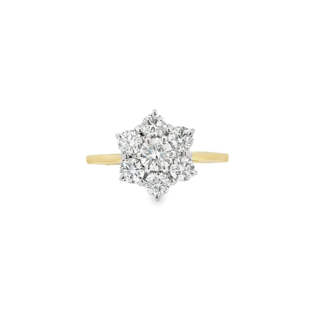 Diamond 18ct Yellow Gold 1.03ct Flower Cluster Ring