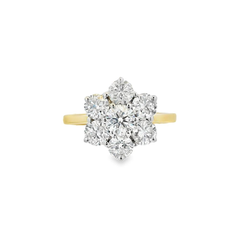 Diamond 18ct Yellow Gold 2.04ct Flower Cluster Ring