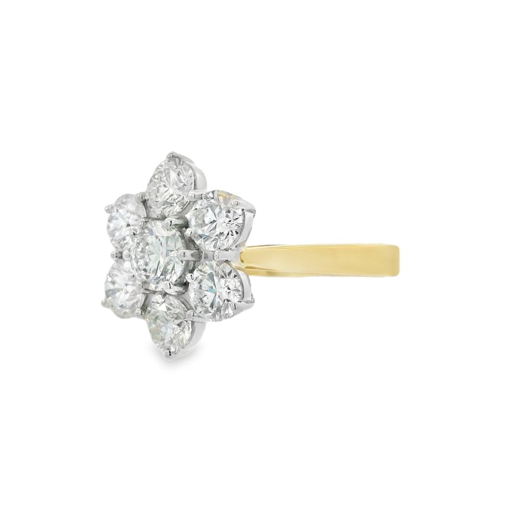 Diamond 18ct Yellow Gold 3.06ct Flower Cluster Ring