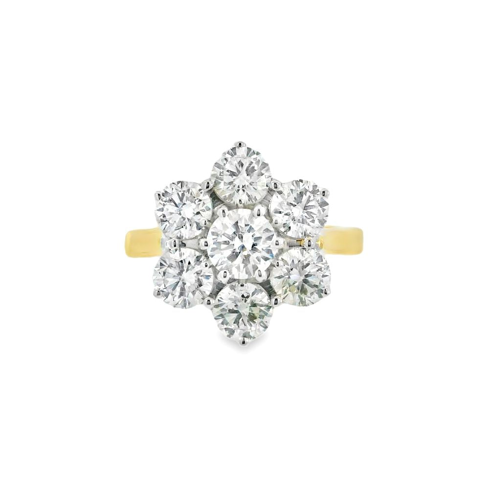 Diamond 18ct Yellow Gold 3.06ct Flower Cluster Ring