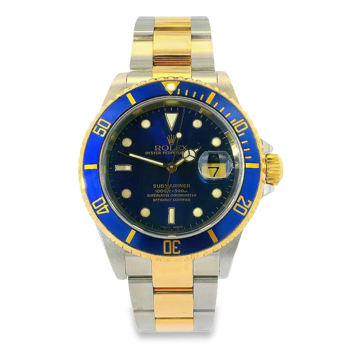 Rolex Submariner Blue Dial Two Tone Oyster 40mm Watch 16613
