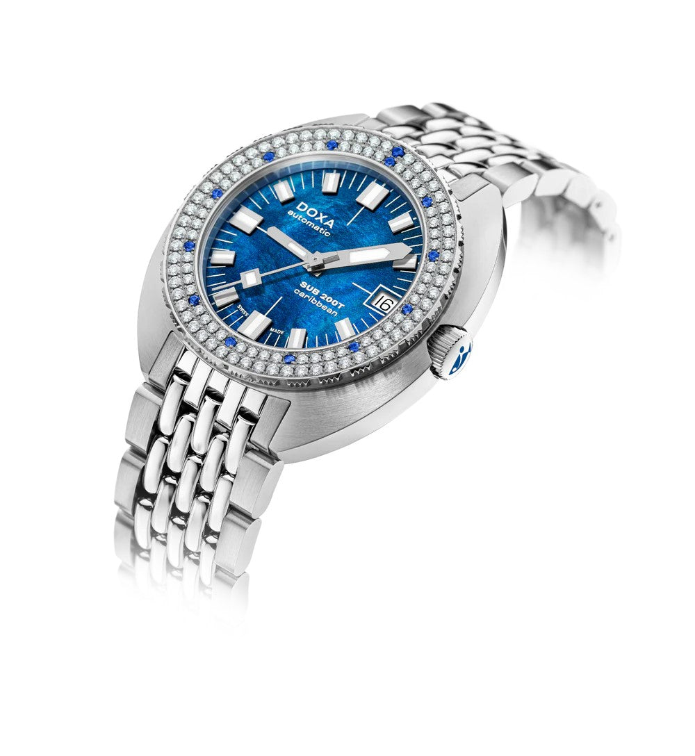 Doxa SUB 200T Diamonds Caribbean 39mm Watch 804.10D.201.10