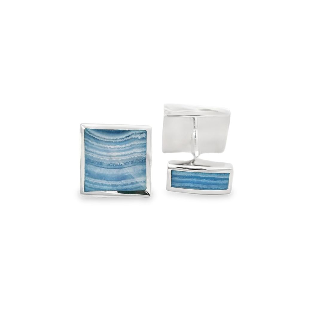 Silver Blue Lace Agate Square Cufflinks