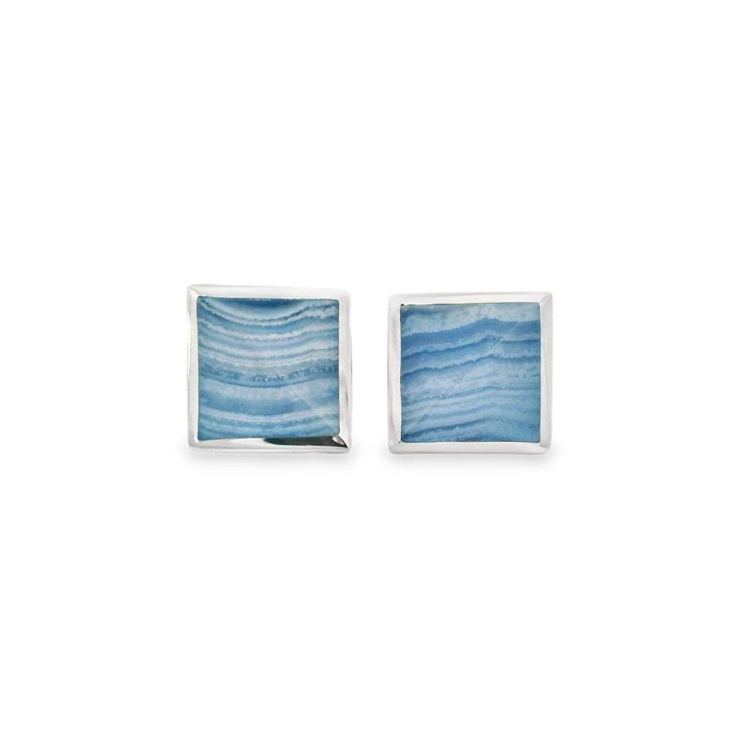 Silver Blue Lace Agate Square Cufflinks