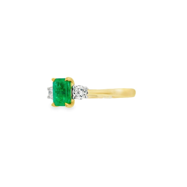Emerald and Diamond 3 Stone, 18ct Yellow Gold Ring