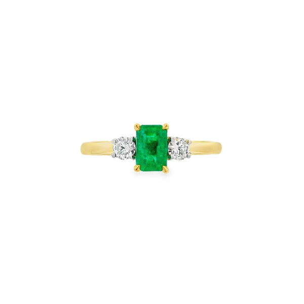 Emerald and Diamond 3 Stone, 18ct Yellow Gold Ring
