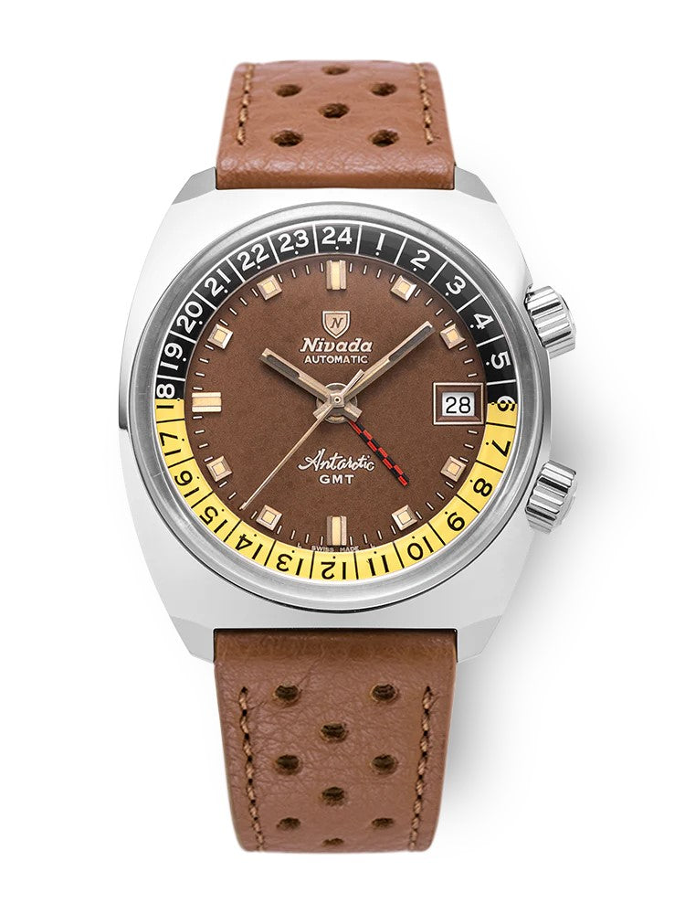 Nivada Grenchen Antarctic GMT Tropical 36mm Limited Edition Brown Watch