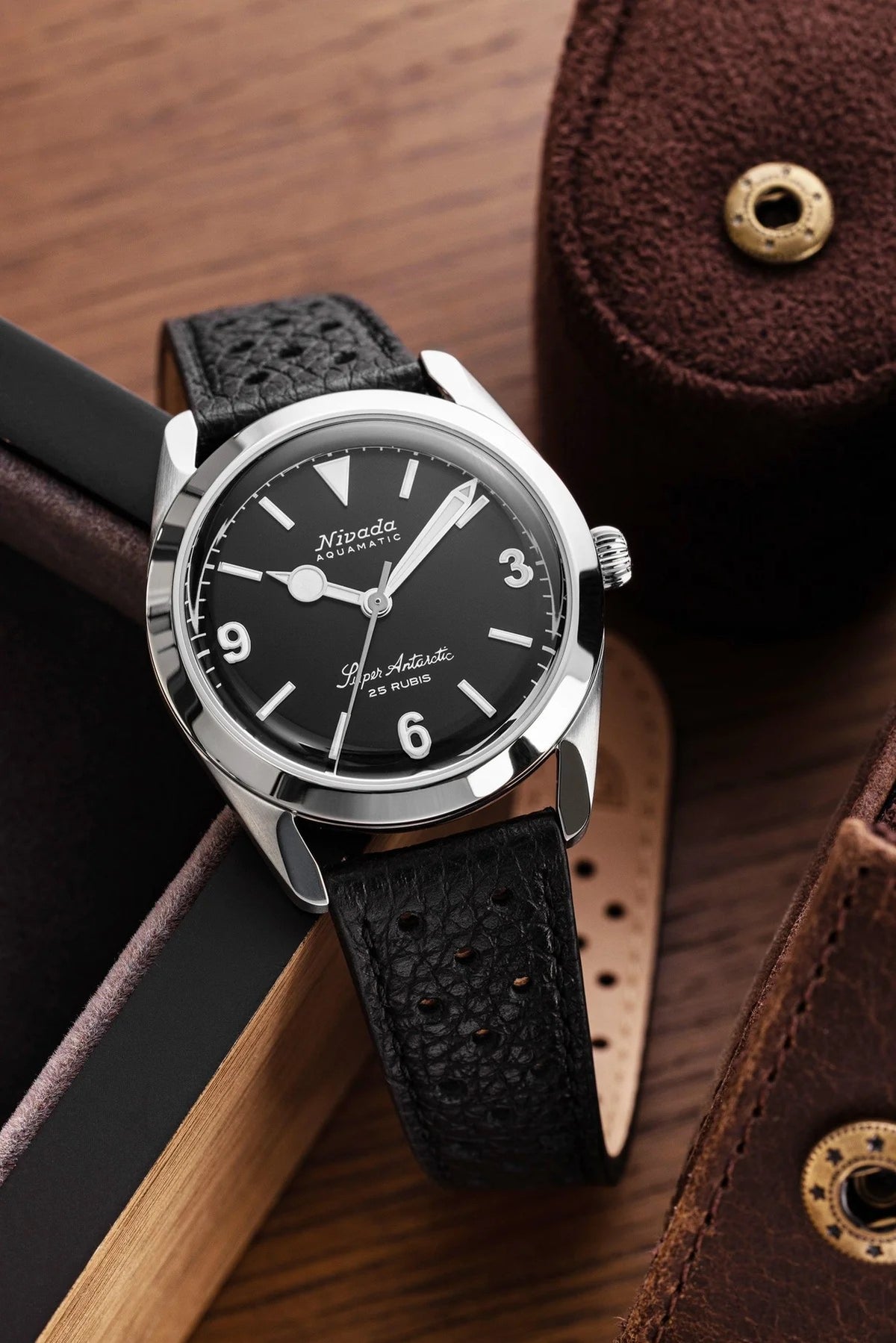 Nivada Grenchen Super Antarctic Black 38mm White Luminous Watch