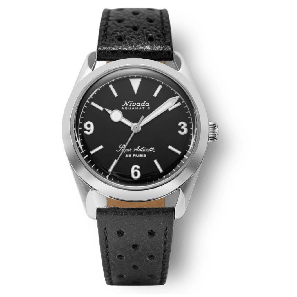 Nivada Grenchen Super Antarctic Black 38mm White Luminous Watch