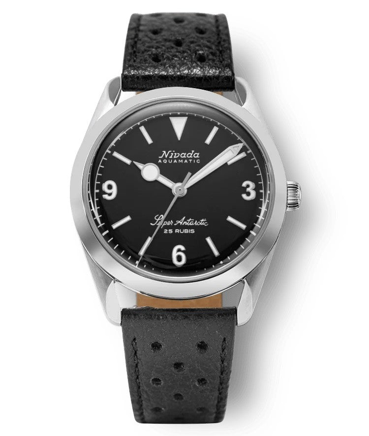 Nivada Grenchen Super Antarctic Black 38mm White Luminous Watch