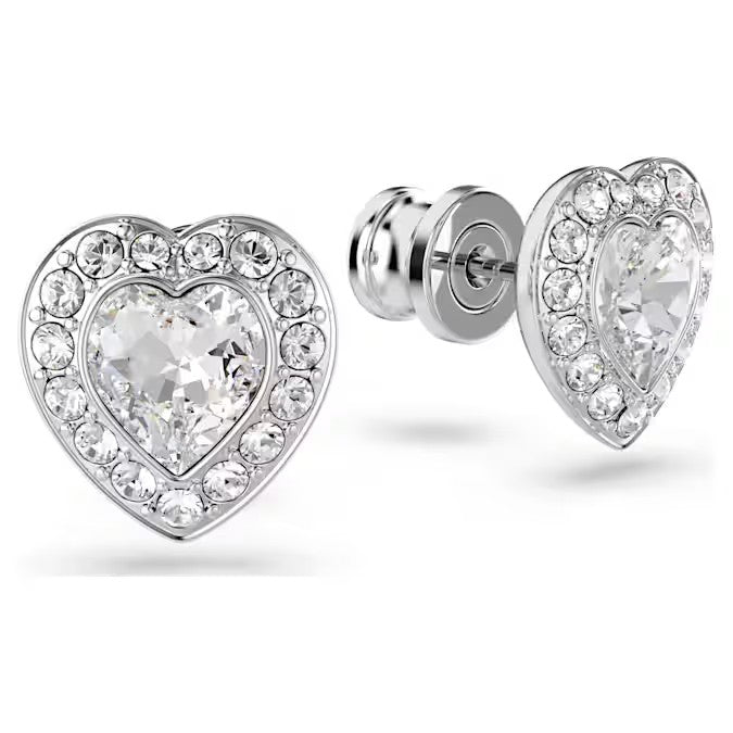 Swarovski Ariana Grande x Swarovski stud earrings, Mixed cuts, Heart, White, Rhodium plated