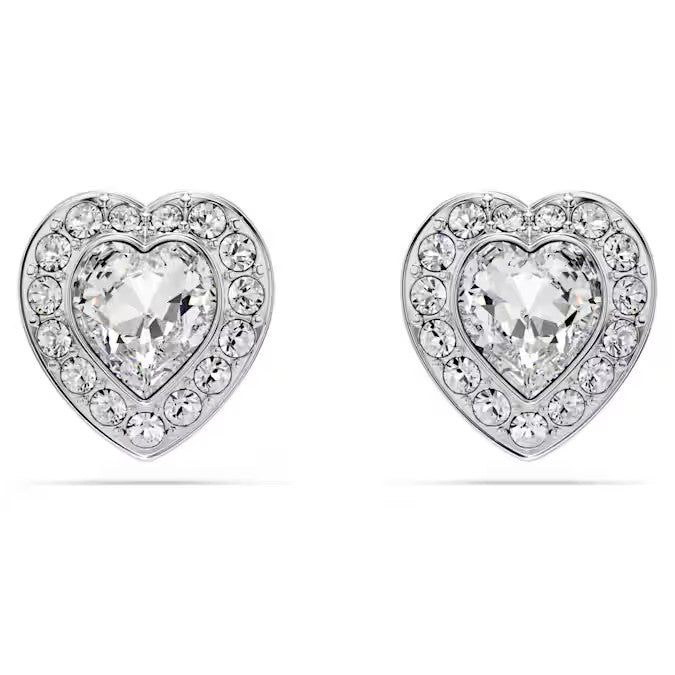 Swarovski Ariana Grande x Swarovski stud earrings, Mixed cuts, Heart, White, Rhodium plated