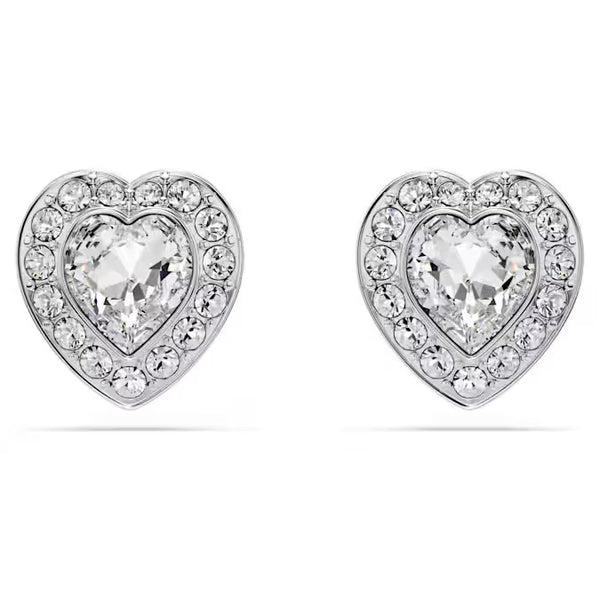 Swarovski Ariana Grande x Swarovski stud earrings, Mixed cuts, Heart, White, Rhodium plated