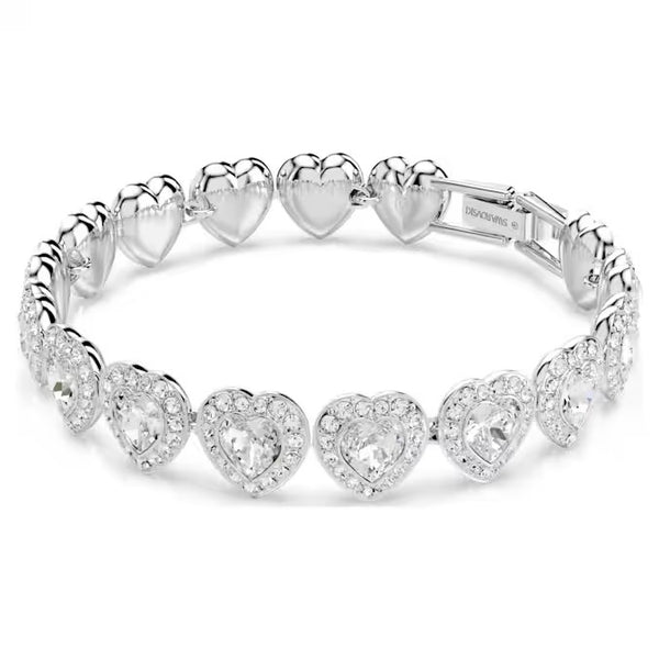 Swarovski Ariana Grande x Swarovski Tennis Bracelet, Mixed cuts, Heart, White, Rhodium plated