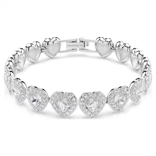 Swarovski Ariana Grande x Swarovski Tennis Bracelet, Mixed cuts, Heart, White, Rhodium plated