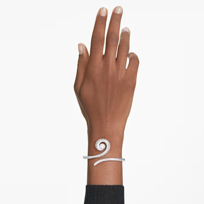 Swarovski Ariana Grande x Swarovski bangle, Crystal pearl, Baguette cut, White, Rhodium plated