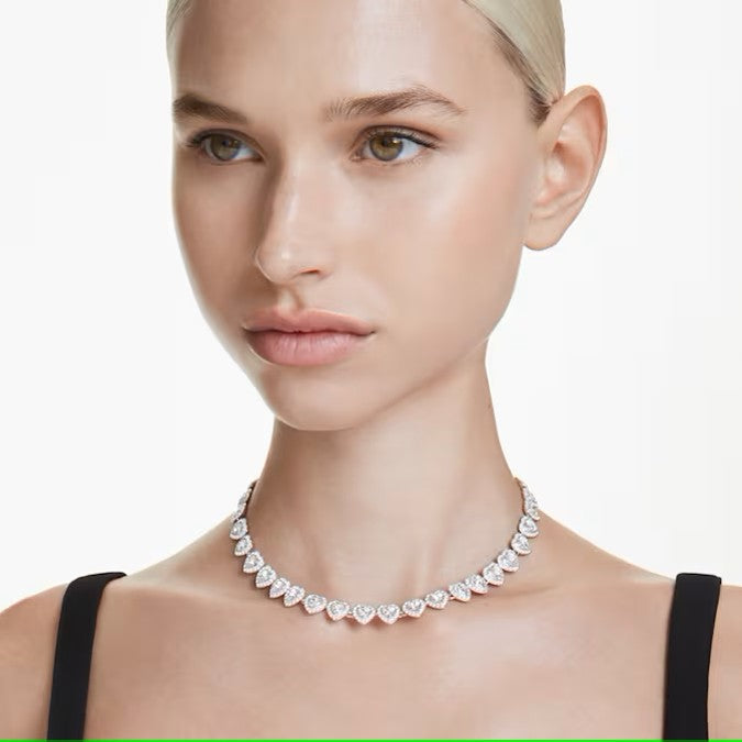 Swarovski Ariana Grande x Swarovski Tennis necklace, Mixed cuts, Heart, White, Rhodium plated