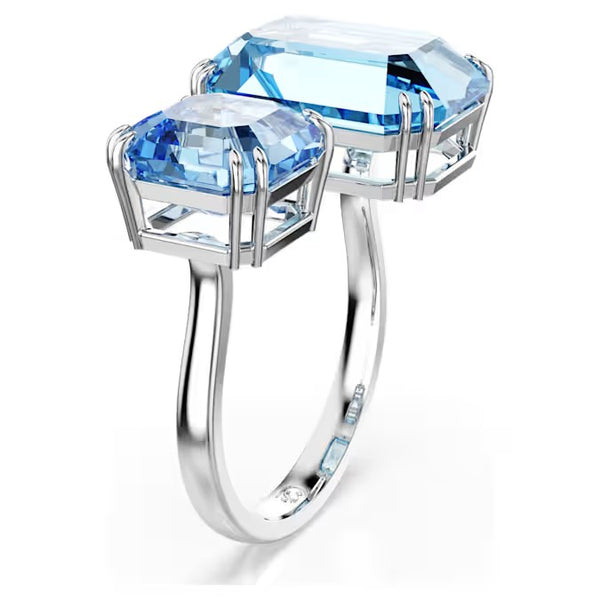 Swarovski Millenia open ring, Octagon cut, Blue, Rhodium plated