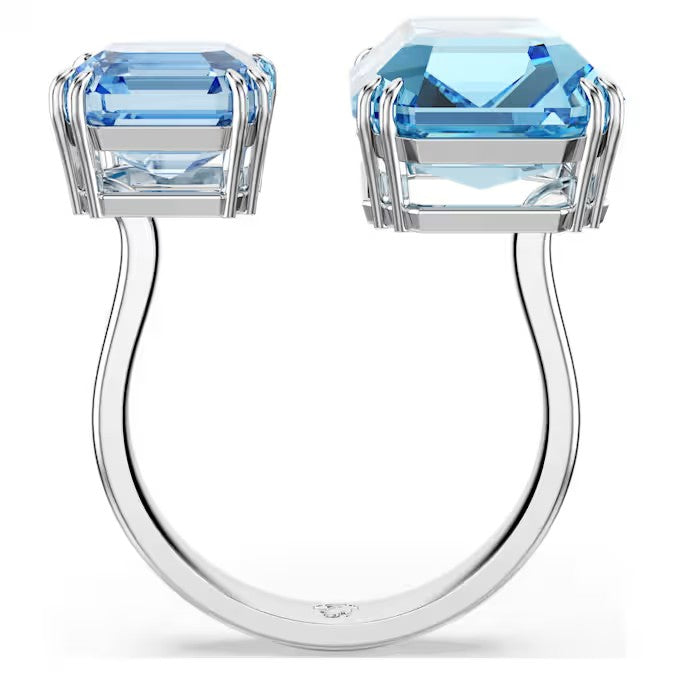 Swarovski Millenia open ring, Octagon cut, Blue, Rhodium plated