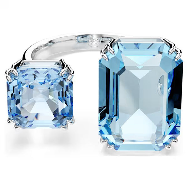 Swarovski Millenia open ring, Octagon cut, Blue, Rhodium plated