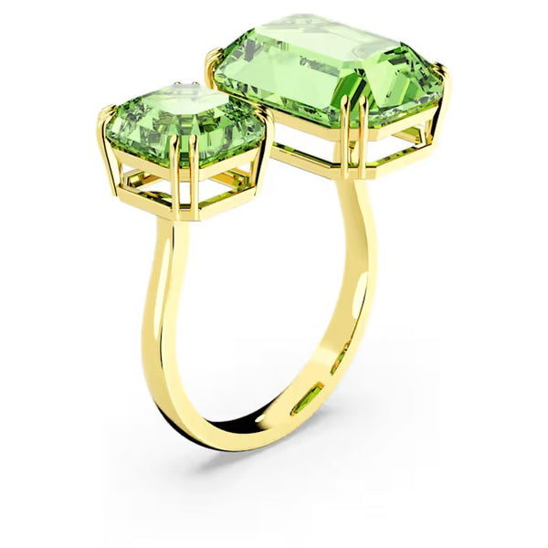 Swarovski Millenia open ring, Octagon cut, Green, Gold-tone plated