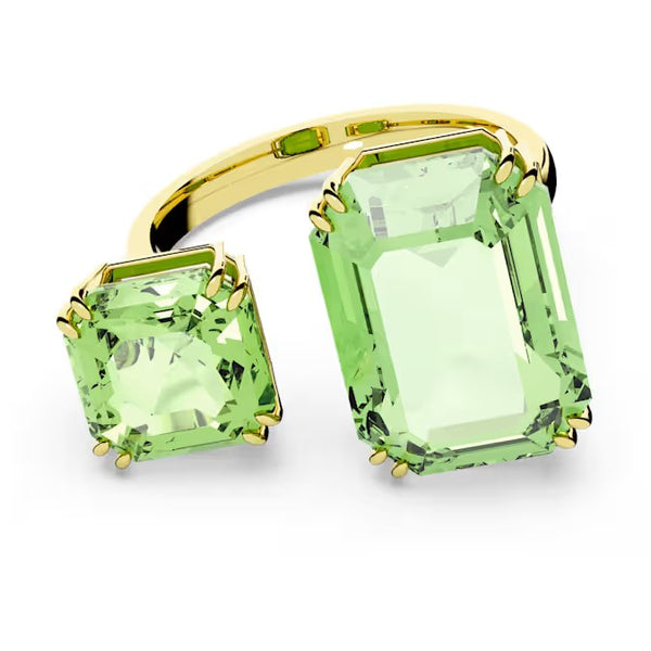 Swarovski Millenia open ring, Octagon cut, Green, Gold-tone plated