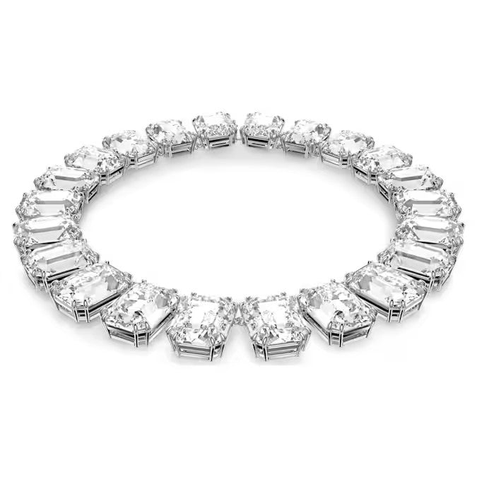 Swarovski Millenia necklace, Oversized crystals, Octagon cut, White, Rhodium plated
