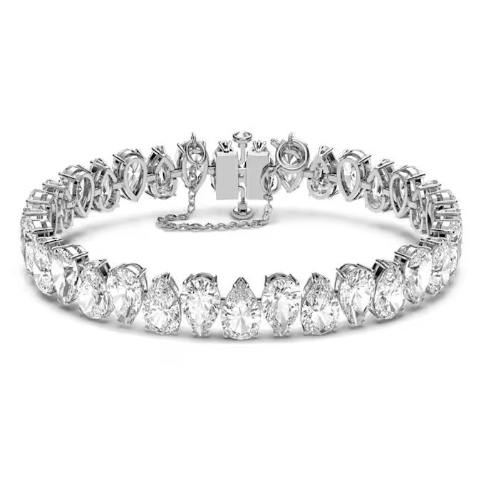 Swarovski Matrix Tennis bracelet, Pear cut, White, Rhodium plated
