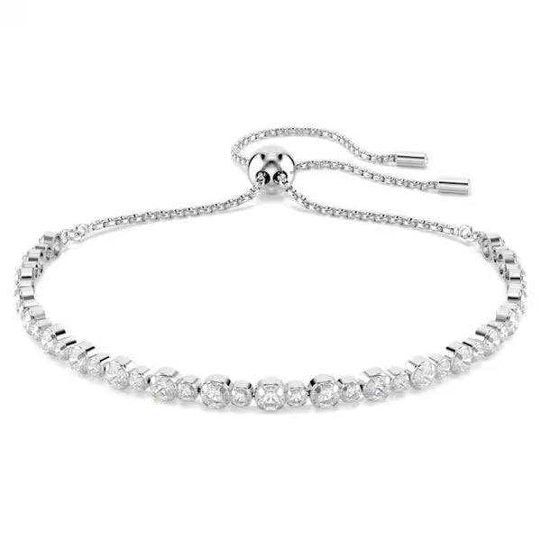Swarovski Matrix Tennis bracelet, Mixed round cuts, White, Rhodium plated