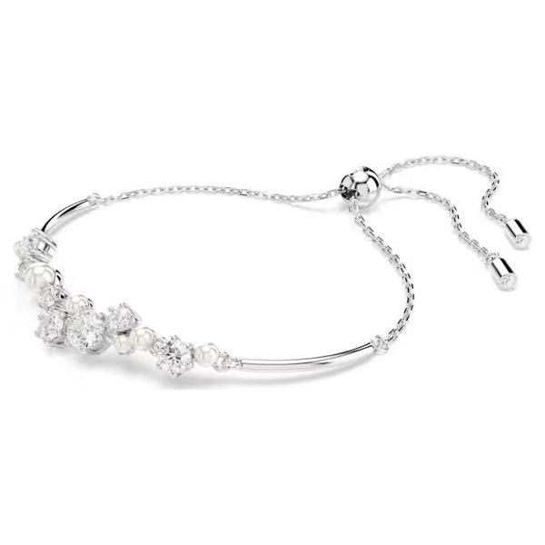 Swarovski Constella bangle, Crystal pearl, Round cuts, White, Rhodium plated