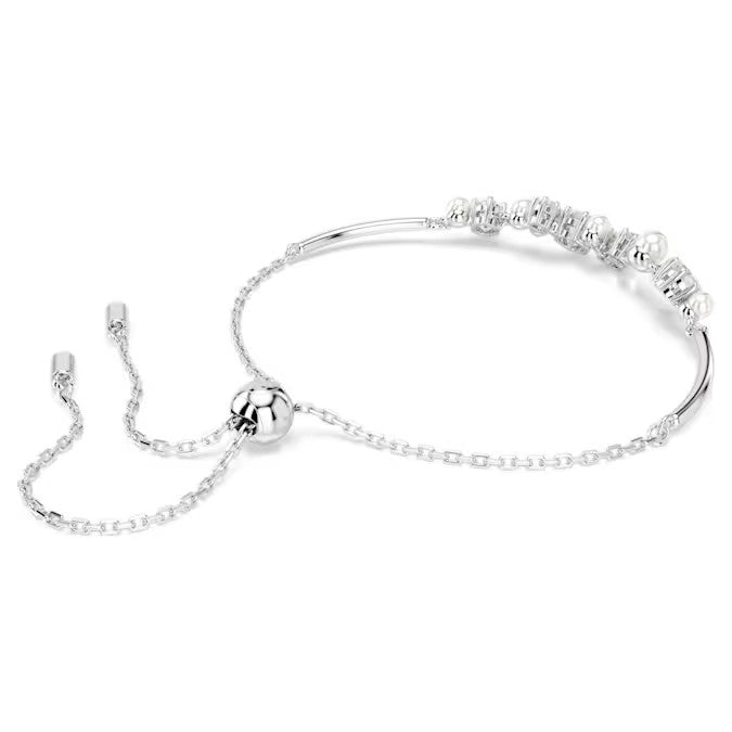 Swarovski Constella bangle, Crystal pearl, Round cuts, White, Rhodium plated