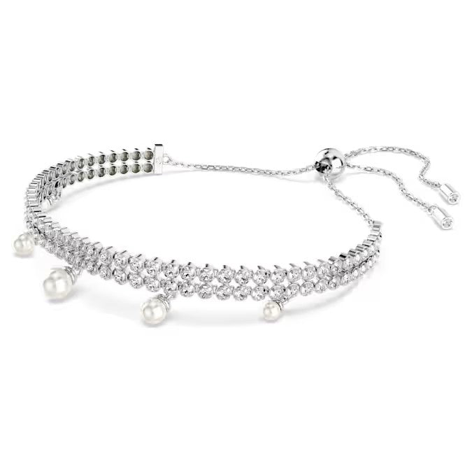 Swarovski Ariana Grande x Swarovski bracelet, Crystal pearl, Round cut, White, Rhodium plated