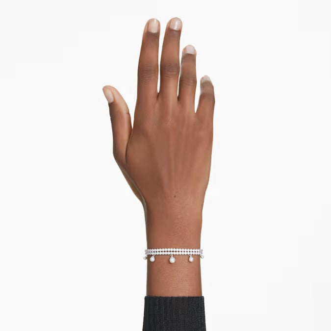 Swarovski Ariana Grande x Swarovski bracelet, Crystal pearl, Round cut, White, Rhodium plated