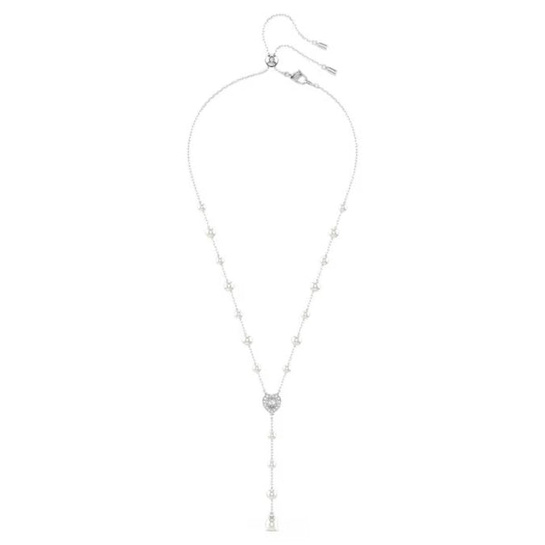 Swarovski Ariana Grande x Swarovski Y necklace, Crystal pearl, Mixed cuts, Heart, White, Rhodium plated