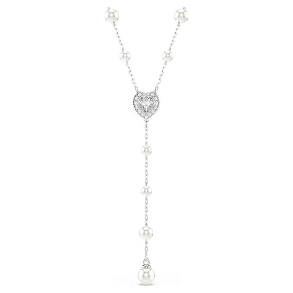 Swarovski Ariana Grande x Swarovski Y necklace, Crystal pearl, Mixed cuts, Heart, White, Rhodium plated