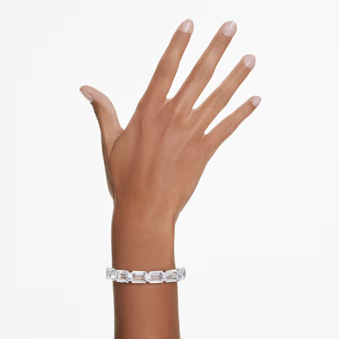 Swarovski Millenia bangle, Octagon cut, White, Rhodium plated