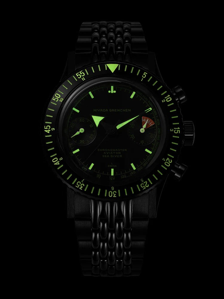 Nivada Grenchen Chronomaster 38mm Full Black Bracelet Watch 85015A19
