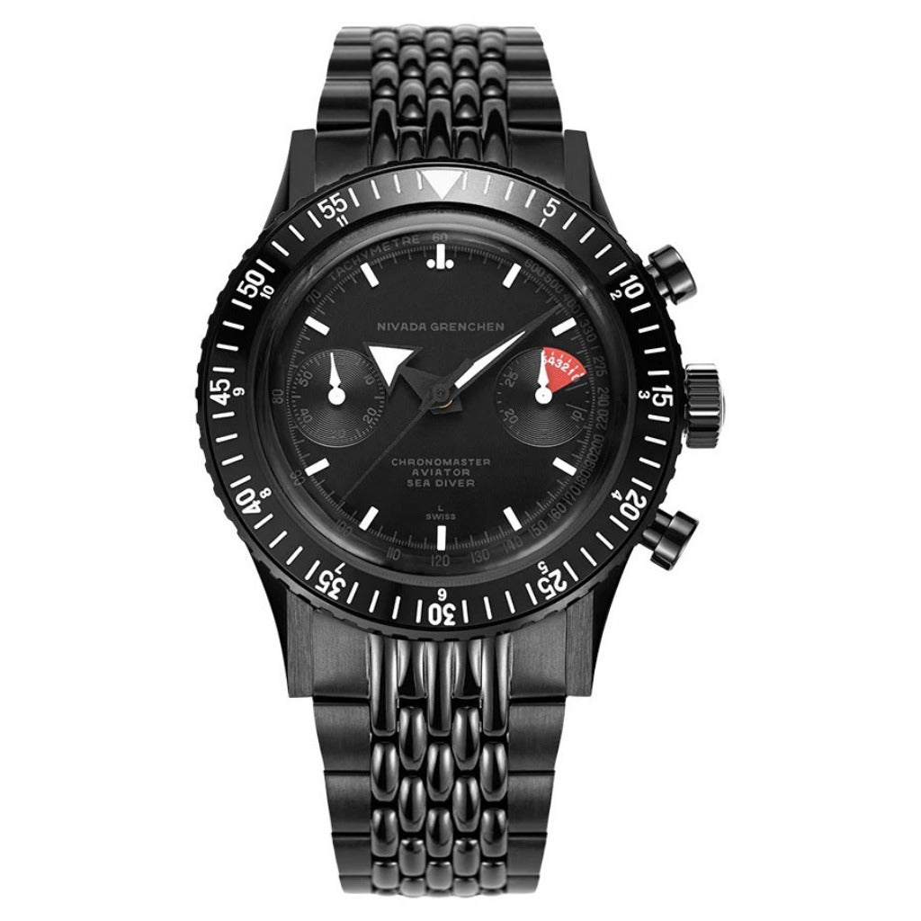 Nivada Grenchen Chronomaster 38mm Full Black Bracelet Watch 85015A19