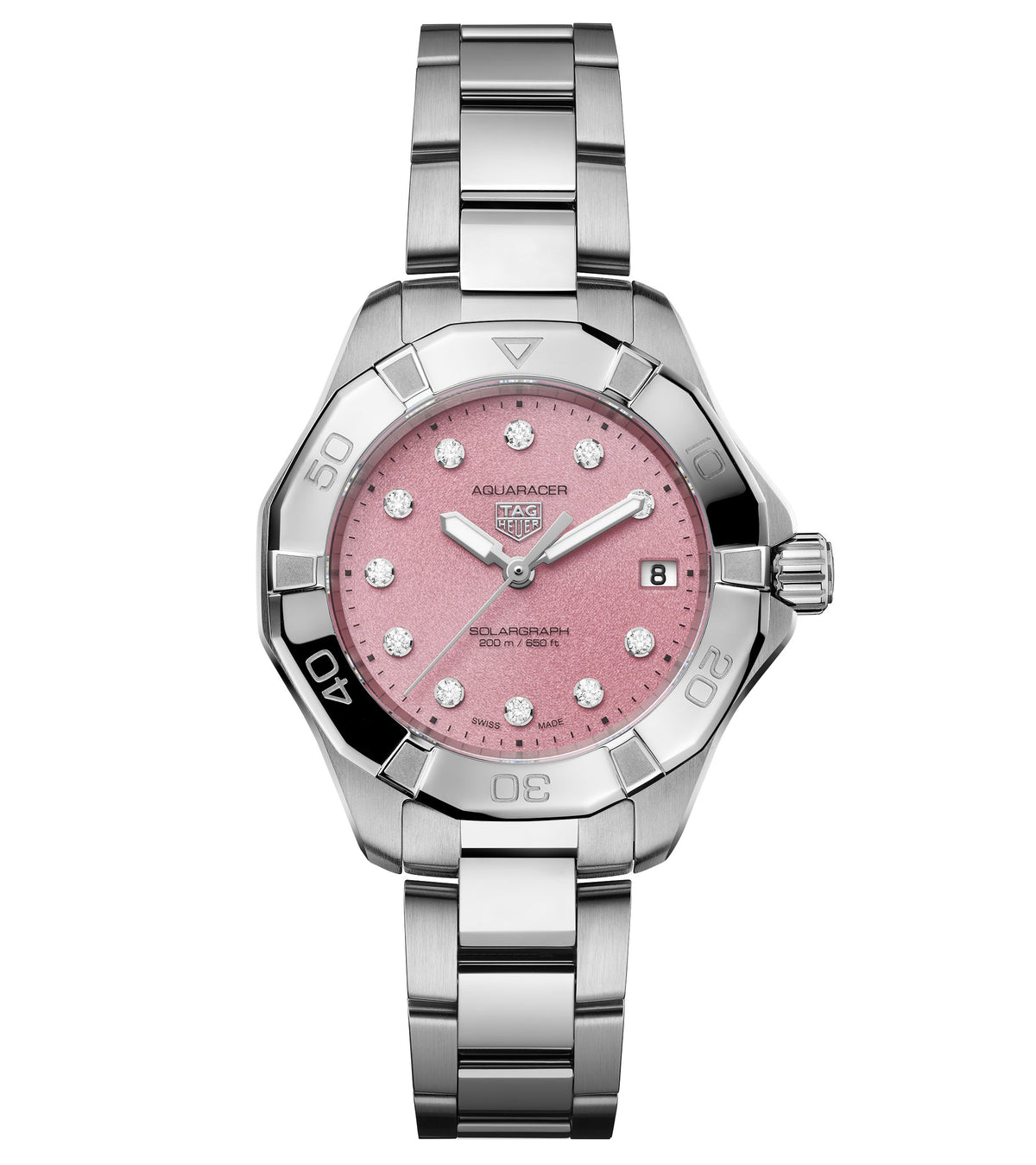 Tag Heuer Aquaracer Professional 200 Solargraph Pink Diamond Dial 34mm WBP1318.BA0005