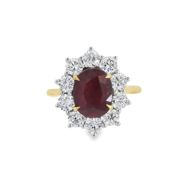 Ruby & Diamond 2.40ct Cluster 18ct Yellow Gold Ring